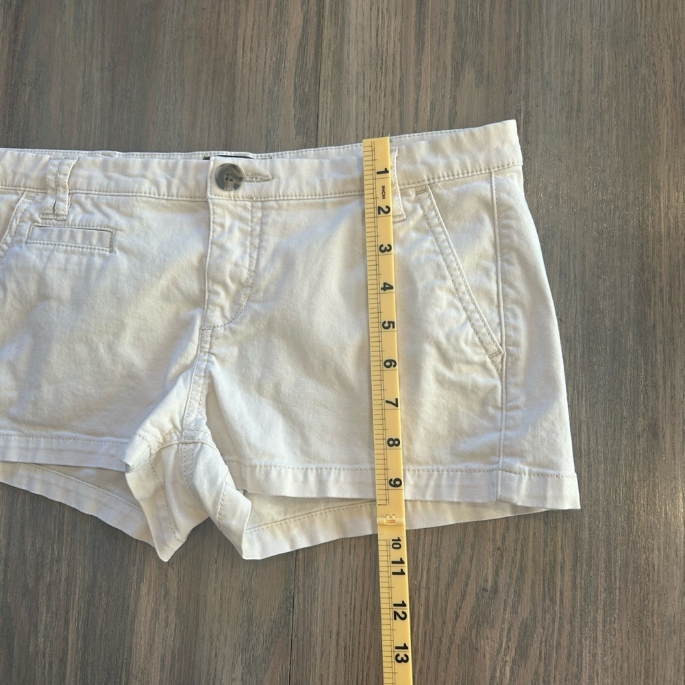 Express Vtg Y2K 90’s Low Rise Micro Mini Shorts Light Khaki 98% Cotton Size 4 - Picture 7 of 9